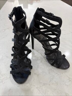 Vince Camuto Black Strappy Cage High Heel Sandals